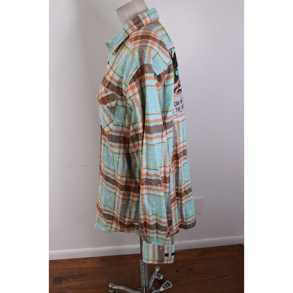 Angry Minnow Shirt Mens XL Blue Button Up Flannel Right Kind Of Weird Plaid - Picture 3 of 5